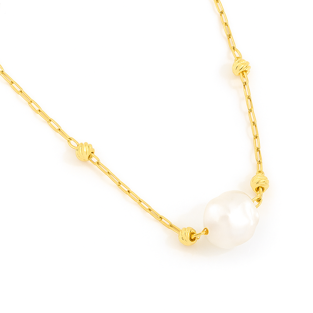 Baroque Pearl Necklace with Golden Beads