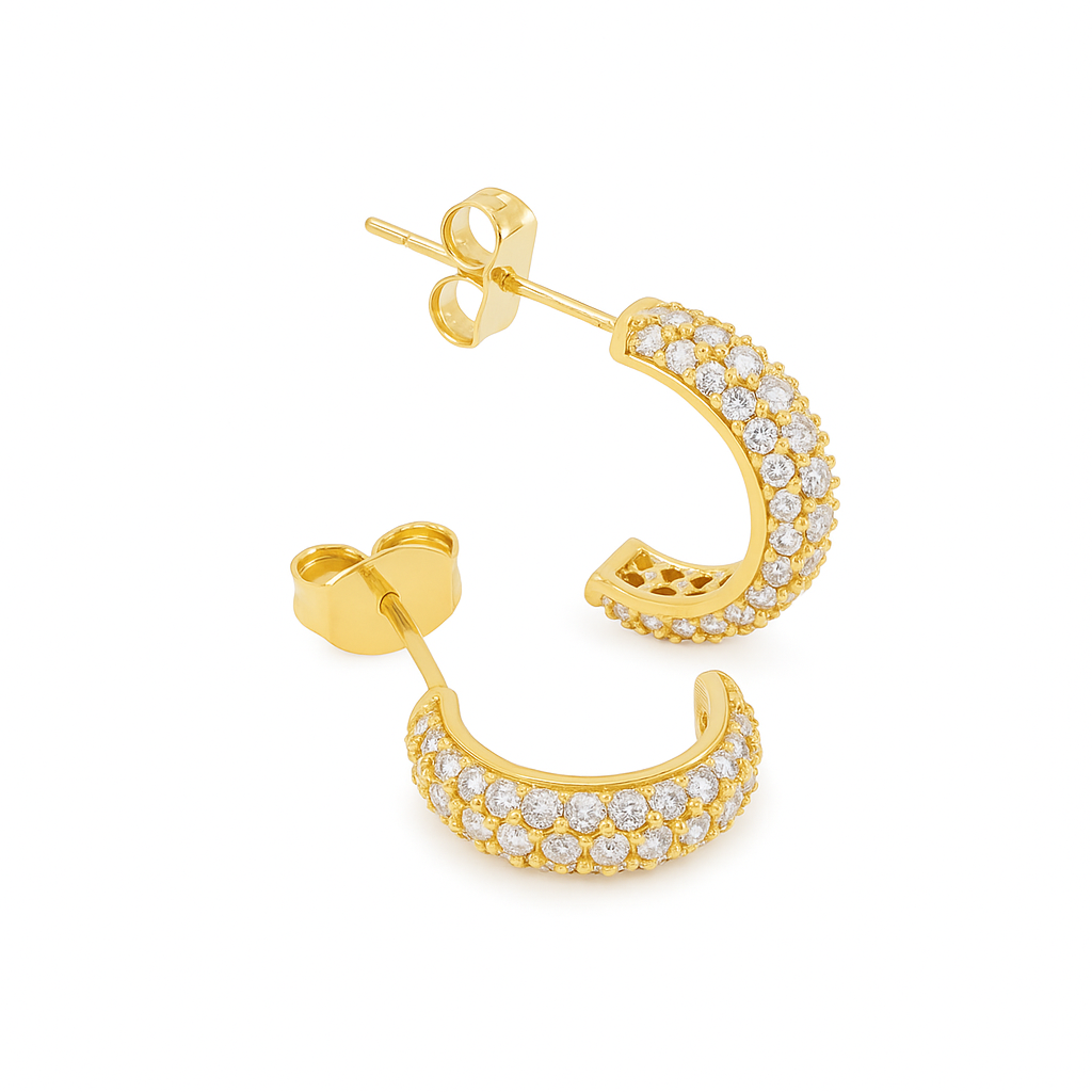 Jane- Gold Half-Hoop Earrings with Zirconia Pavé