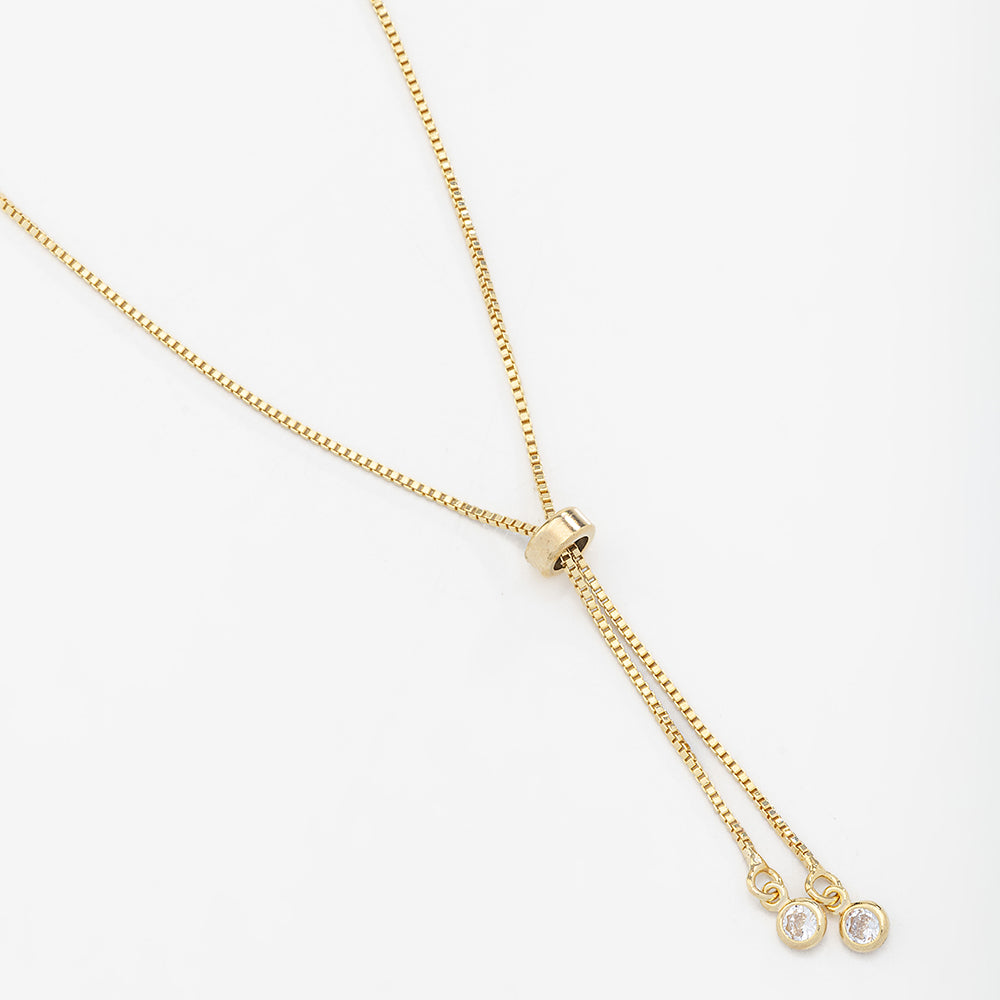 Gold Lariat Necklace with Double Zirconia Tips