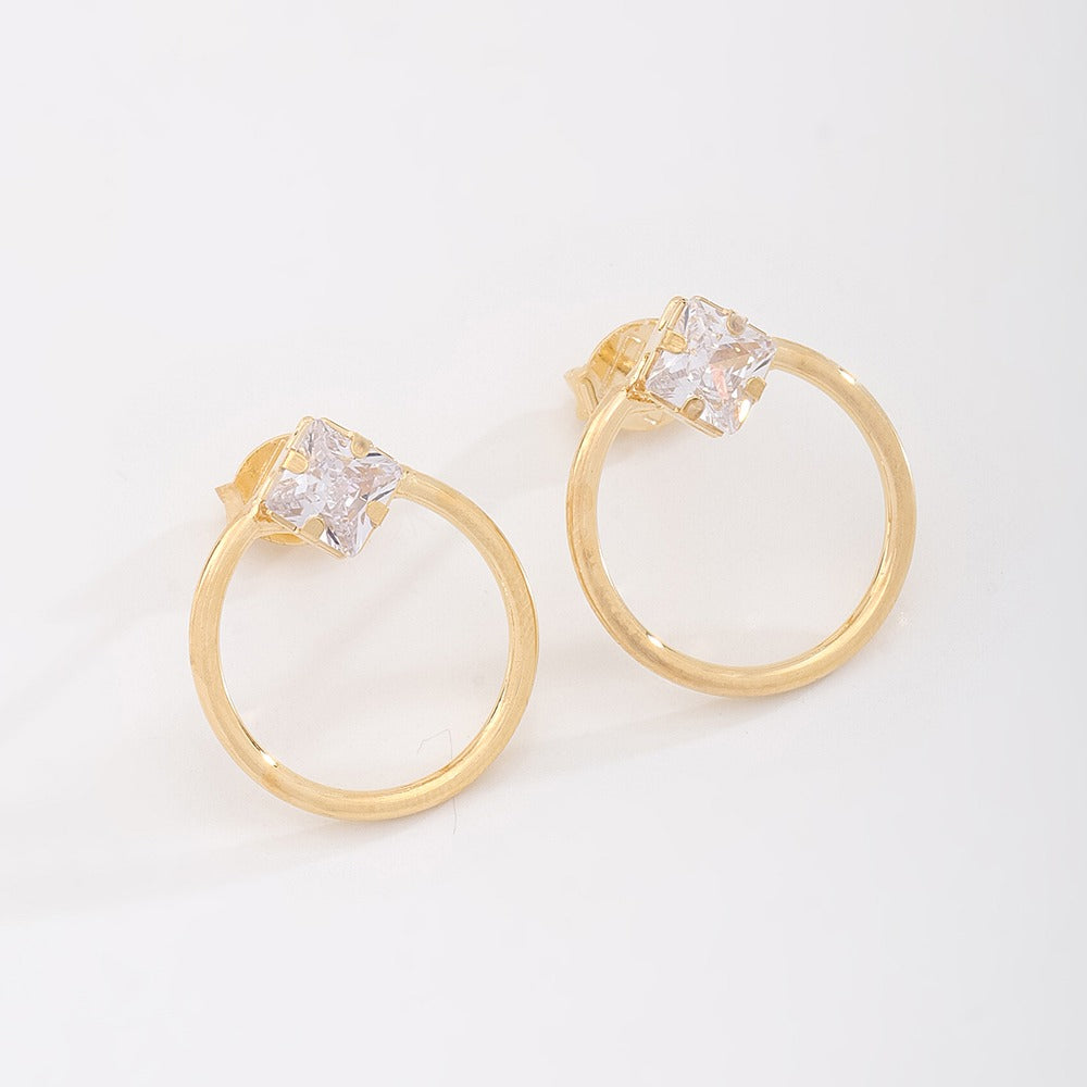 Gold Hoop Earrings with Square Zirconia