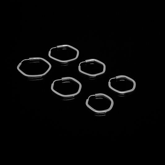 Set Hexa Silver Hoops