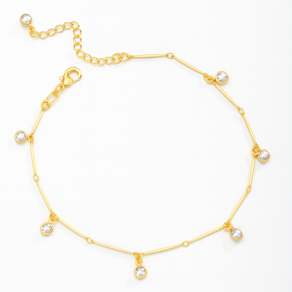 Gold Anklet with Dangling Pearls
