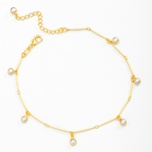 Gold Anklet with Dangling Pearls