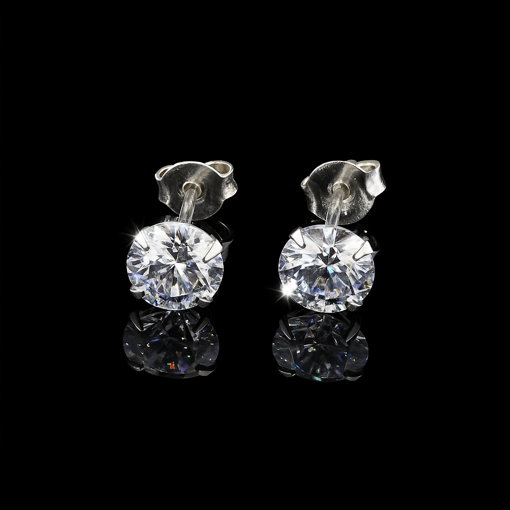 Silver Round Zirconia Stud Earrings