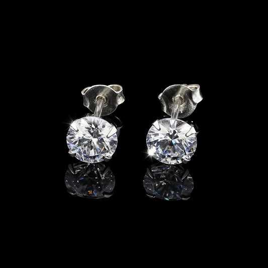 Silver Round Zirconia Stud Earrings