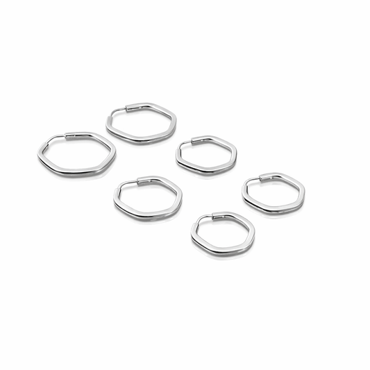 Set Hexa Silver Hoops
