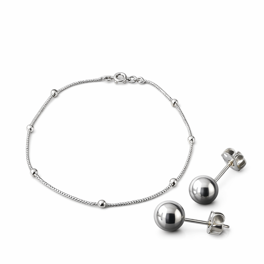 EARRINGS + BRACELET SET /BEADS 925 STERLING SILVER