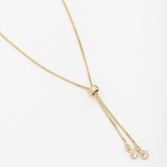 Gold Lariat Necklace with Double Zirconia Tips