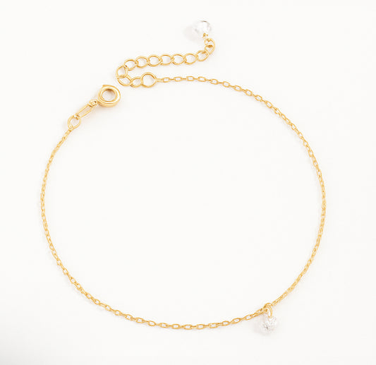Gold Anklet with Teardrop Crystal Charm